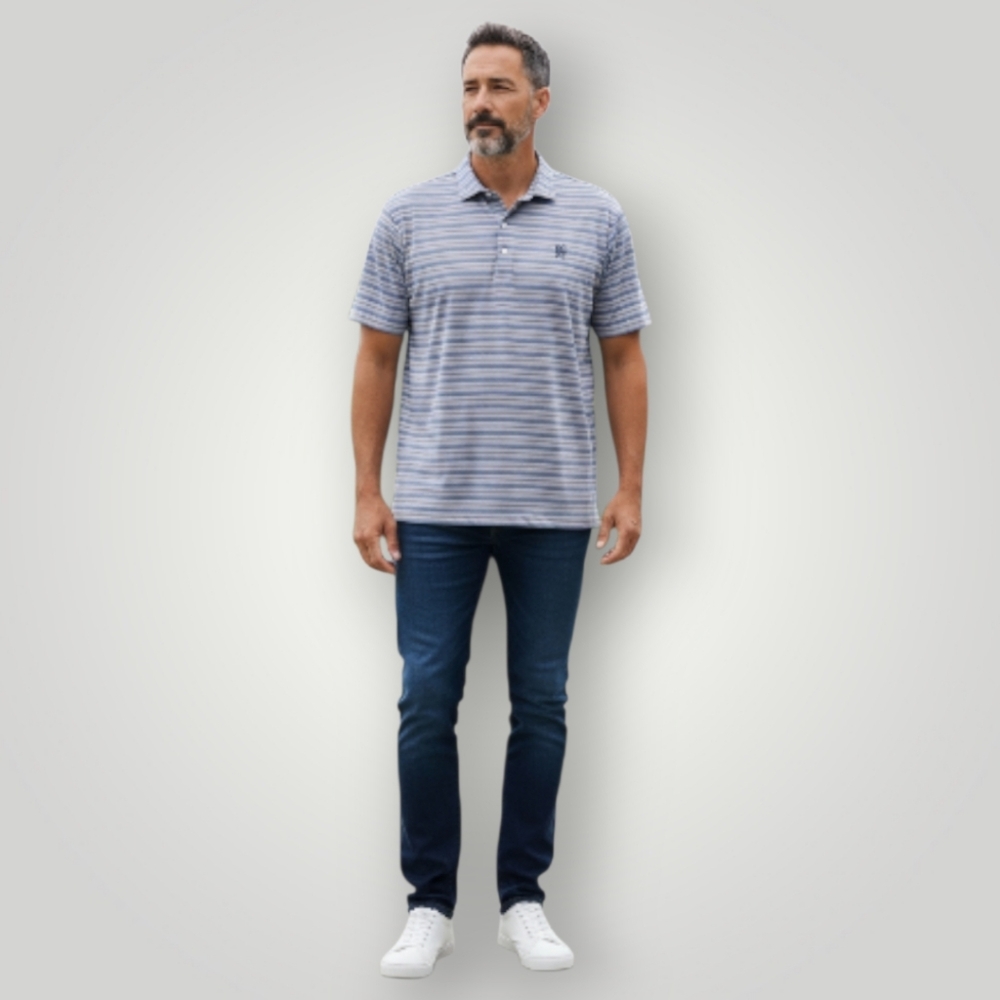 johnnie-O Harty Performance Polo Men’s XXL Monsoon Stripe‎ UPF 50 Stretch Shirt